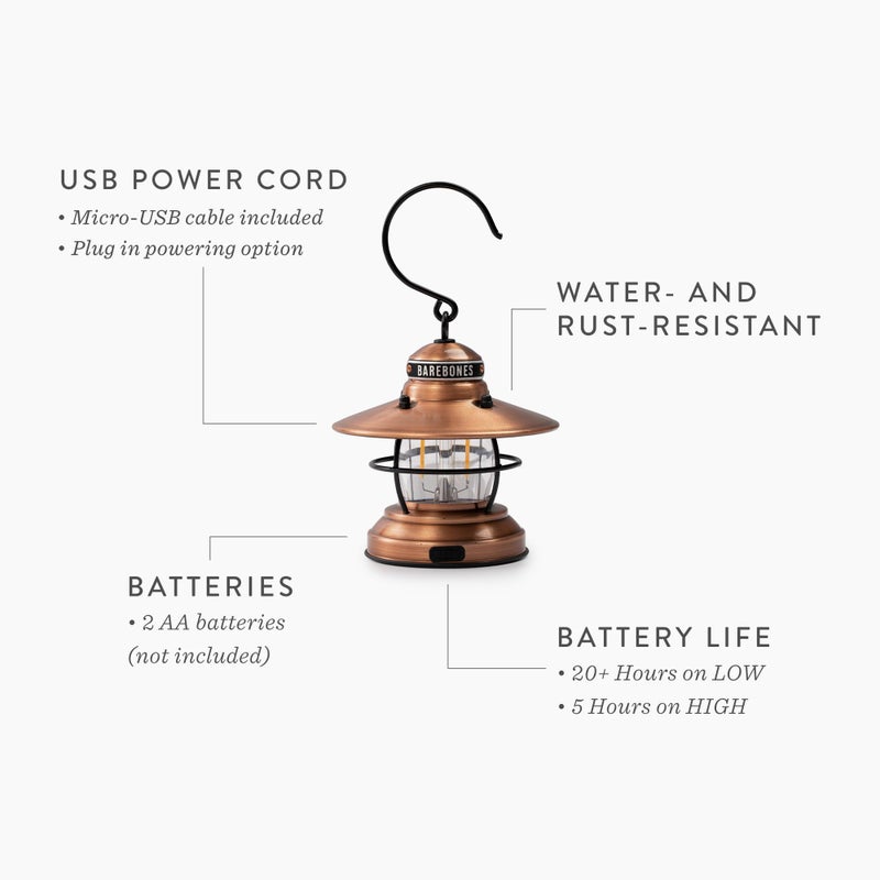 Barebones Edison Mini Lantern â€“ Copper, Vintage LED Camping Lantern with Adjustable Brightness â€“ Compact Weatherproof Outdoor Lantern for Hiking, Tents, Fishing, and Home Decor - Image 3